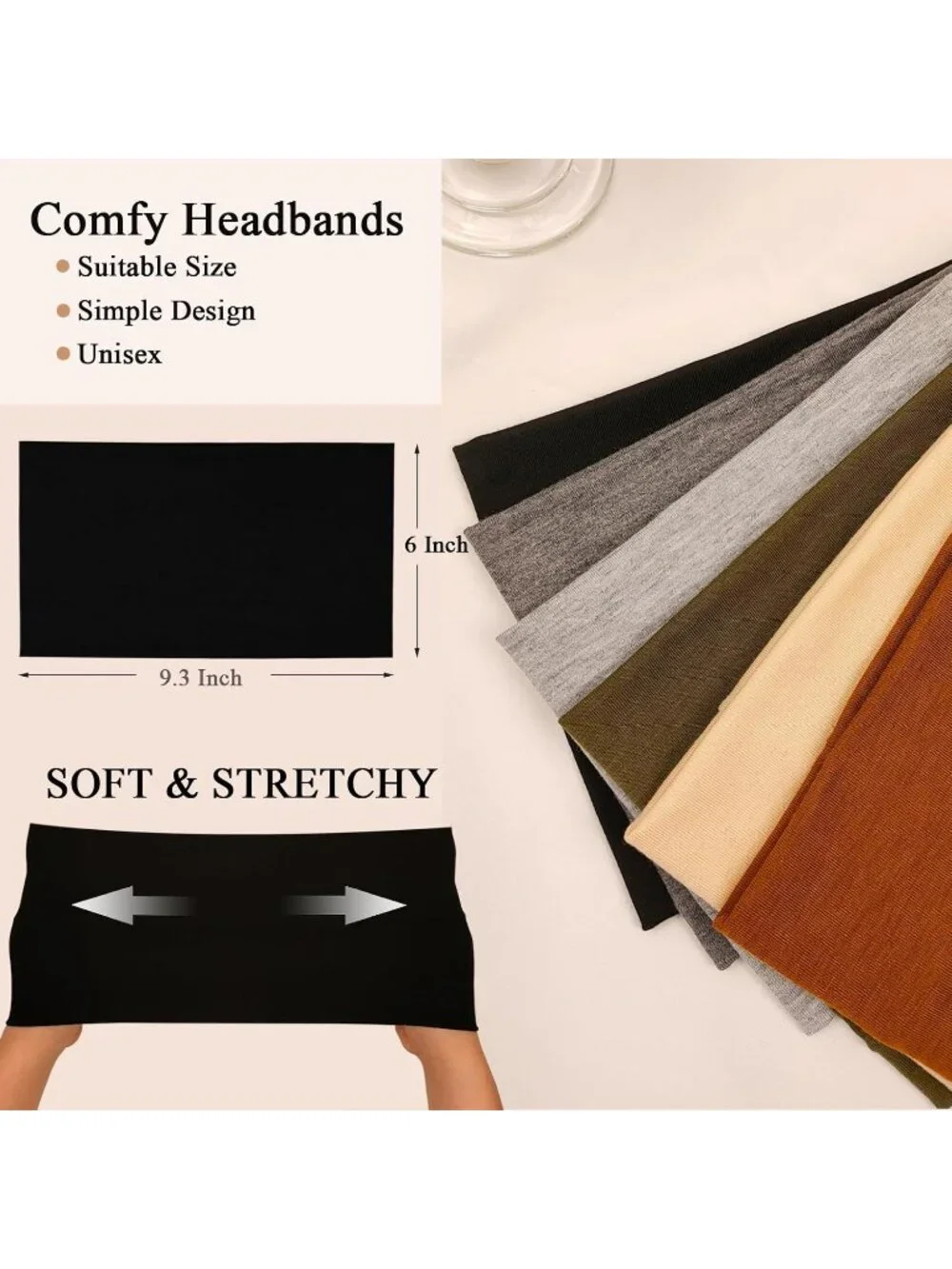 Women's Solid 6 Pack Stretch Headband Turban Workout Hairband Accessories - Picture 3 of 6